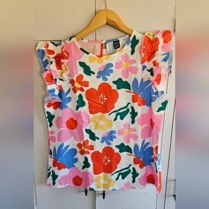 Floral Ruffle Short Sleeve Women's Top